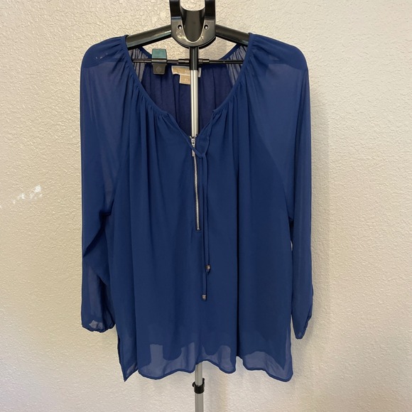 MICHAEL Michael Kors Tops - Michael Michael Kors Royal Blue Zip Neck Chiffon Blouse Plus Size 2X